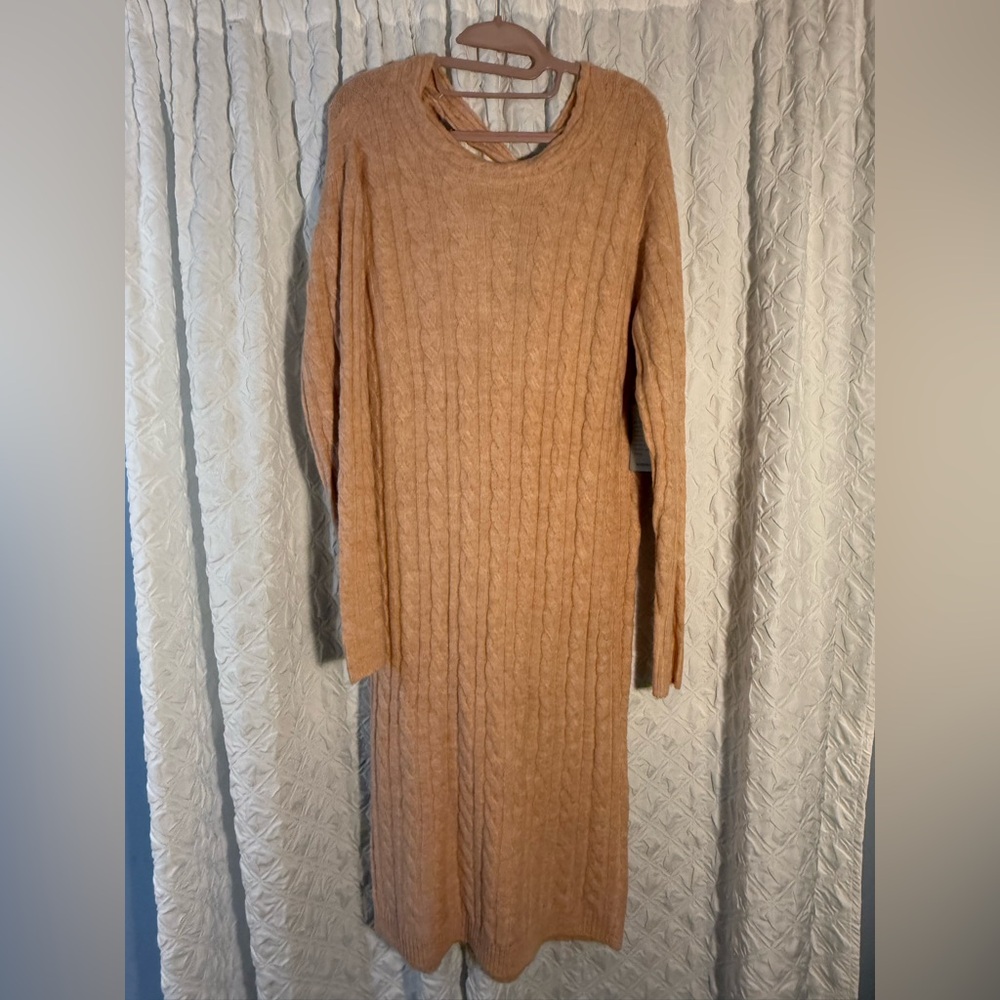 Stitchdrop Cozy Apricot Cable Knit Dress